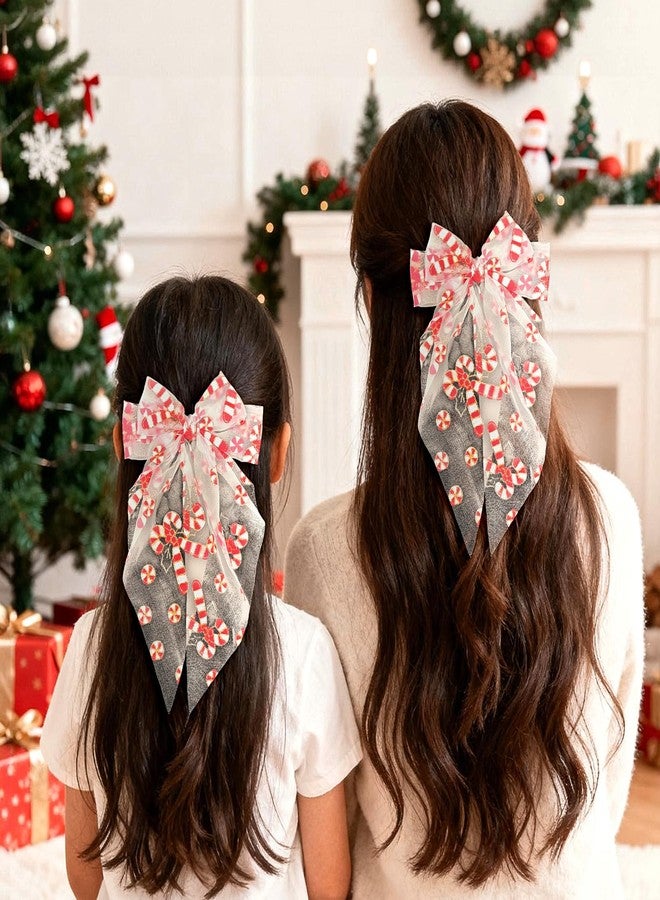 Doneace Christmas Bow Hair Clips Candy Cane Hair Bow Clip Large Bows Alligator Clips Cute Christmas Hair Accessories for Women Girls Winter Xmas Festival Party Favors - Image 4